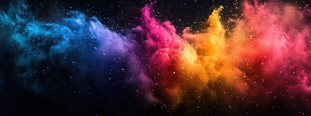 Wall Mural - colorful powder exploding into a starry night sky with bright bursts of color,