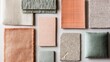 © Natalya - Material board showcasing a mix of textures in soft beige, terracotta, and gray shades, with ceramic objects, fabric swatches, and stone samples. Ideal for home decor or interior design mood board