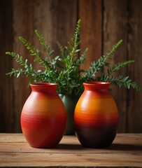 pot with flower and two vases