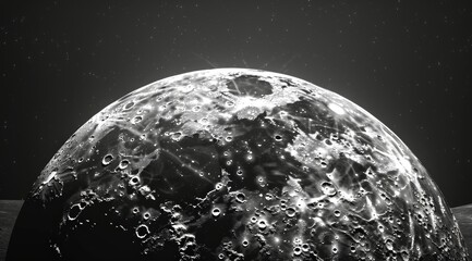Wall Mural - A Black And White Image of the Moons Surface With Stars in the Background