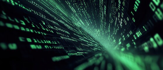 Abstract Green Binary Code Background - Futuristic Digital Technology Concept.