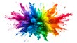 © Rama - Dramatic rainbow color explosion on white background, radiant hues of red, blue, green, and yellow bursting outward