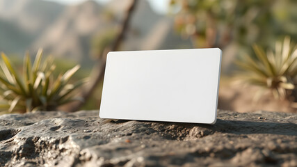 Paper card mockup on blur nature background.