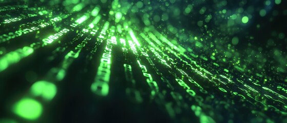 Abstract Green Binary Code Background with Bokeh Lights - Digital Technology and Data Concept.