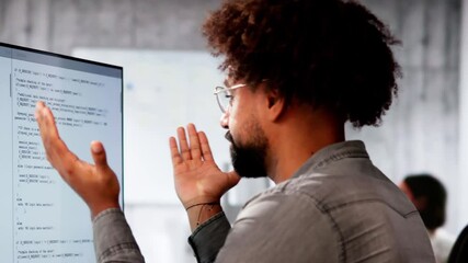 Wall Mural - unhappy sad developer programmer man in stress coding software
