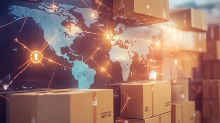 Wall Mural - logistics international delivery concept, world map with logistic network distribution on background