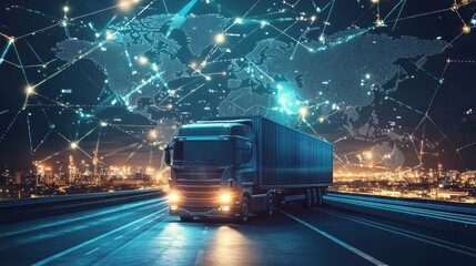 Wall Mural - logistics international delivery concept, world map with logistic network distribution on background