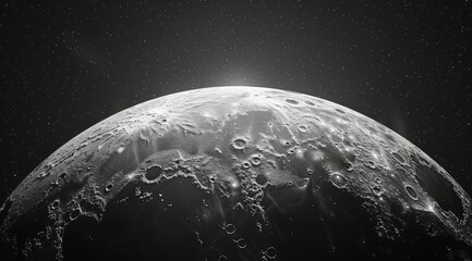Wall Mural - A Black And White Image of the Moons Surface With Stars in the Background