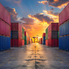  Rows of Colorful Cargo Containers at a Busy Port