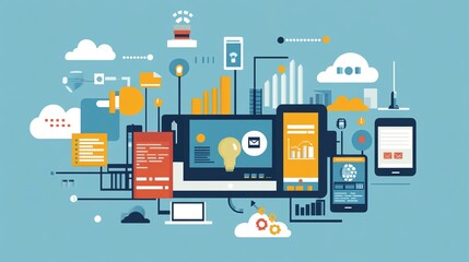 Aufkleber - Technology internet development concepts enable businesses to reach a global audience.