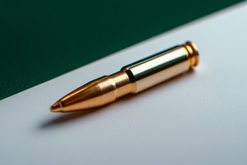 Poster - Simple 2D drawing of a bullet lying on its side with minimalist design on white, capturing the iconic look and strength in simplicity, symbolizing purity and power