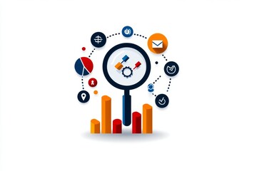 Poster - Simple outline of a magnifying glass over data points, capturing the careful search for insights in a minimalist style, symbolizing clarity and insight