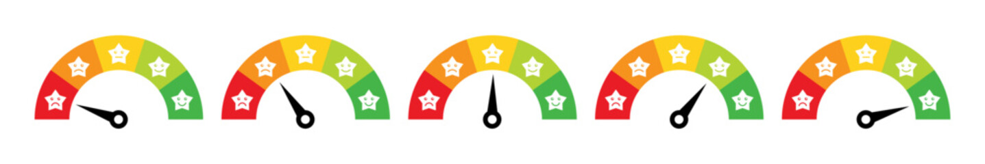 Wall Mural - speedometer emoji icons. flat style. vector icons, mood scale, from red angry face to happy green em