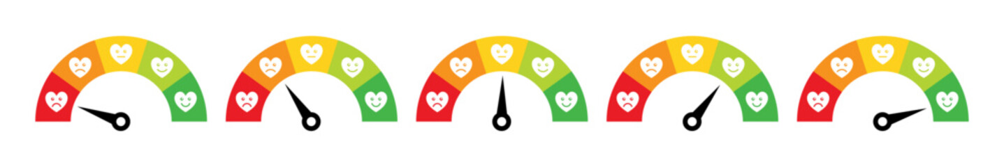 Wall Mural - speedometer emoji icons. flat style. vector icons, mood scale, from red angry face to happy green em