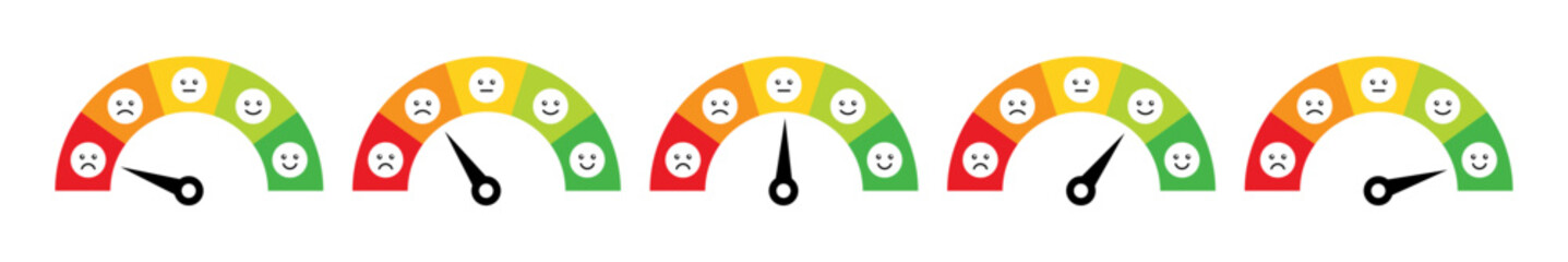 Wall Mural - speedometer emoji icons. flat style. vector icons, mood scale, from red angry face to happy green em
