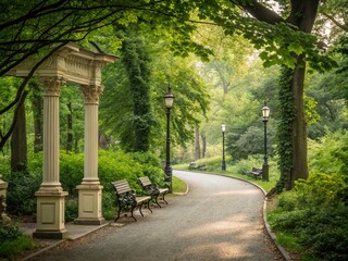  Blurry Path in the Park - Serene Architectural Landscape Photography for Nature Lovers