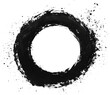 black ink circle with scattered texture on transparent background