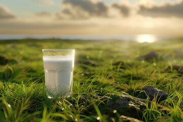 milk and landscape with green grass