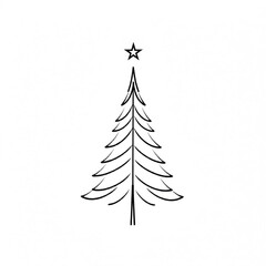 a minimalist line art icon of christmas tree, black outline on a white background, no detail