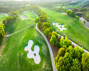 Wall Mural - Aerial view of outdoor golf course natural scenery