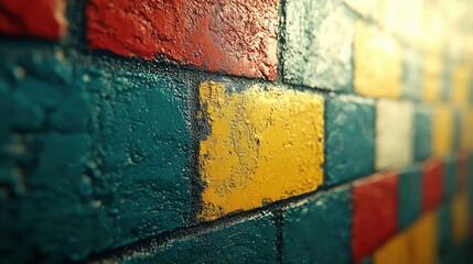 Wall Mural - Close-up of a Multi-Colored Brick Wall with Peeling Paint