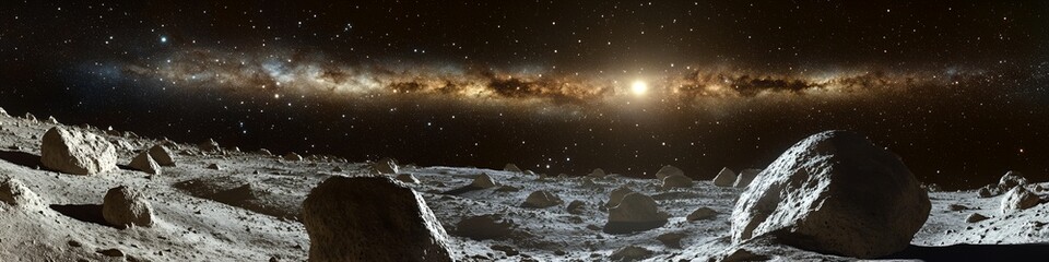 Wall Mural - a view of a rocky, barren landscape with a bright star in the sky. concept of loneliness and isolati
