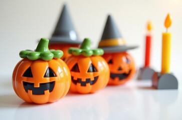 Halloween holiday toy pumpkins, toy caps, toy graves, toy candles,