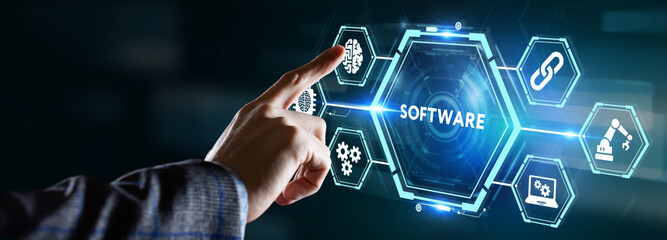 Software development and business process automation, internet and technology concept on virtual screen.