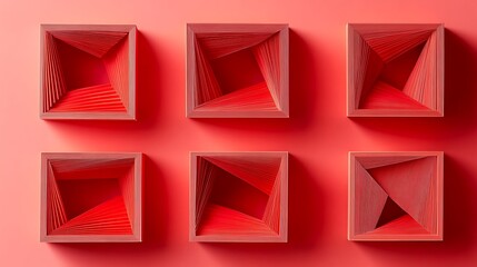 Wall Mural - paper cut squares in vibrant red tones
