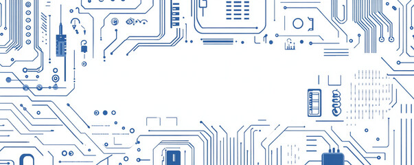 blue circuit line pattern on white background creates modern and technological feel, perfect for digital themes and designs