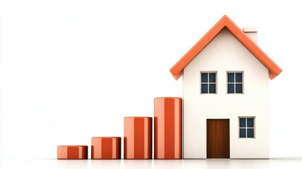 A house model with rising bars representing growth in real estate or property investment. Ideal for financial and housing concepts.