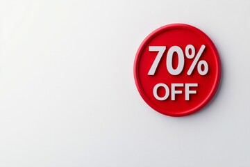 Modern red sale sticker displaying 70 percent off on a clean white background for seasonal discount promotions