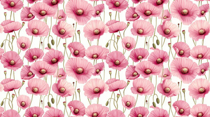 seamless pattern of delicate pink poppy flowers on a pristine white background ideal for textiles an