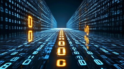 Digital Binary Code Highway   Futuristic Technology Concept