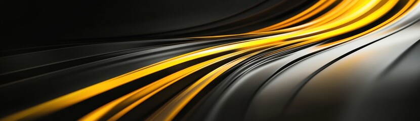 Wall Mural - Black background with yellow lines, dark gray gradient background, diagonal layout, high contrast, light and shadow effects, dynamic composition Generative AI