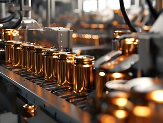 Leinwandbilder - Industrial Production Line with Metal Containers