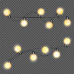 decorative light bulbs, party lamps isolated on transparent background. warm white lights.