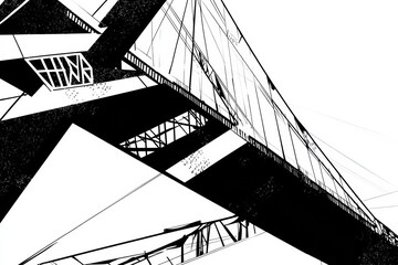 Aufkleber - An abstract depiction of a bridge illustrates dynamic shapes and bold contrasts, capturing the essence of modern design during daylight. Generative AI
