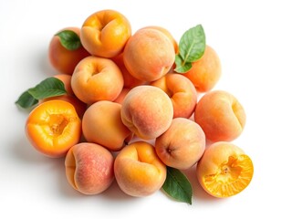 Wall Mural - A close-up shot of a pile of ripe apricots on a clean white background, healthy, organic, agriculture