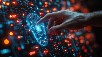 Poster - Futuristic Hand with Glowing Digital Network of Lights. Artificial intelligence, future technologies