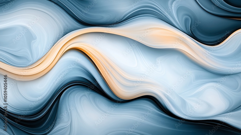 Abstract digital artwork featuring fluid wave-like patterns in blue and ...