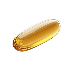 Gel capsule with golden liquid on white background isolated transparent