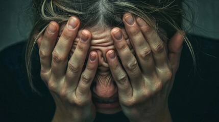 A person trapped in frustration, hands covering their face, and brows furrowed deeply