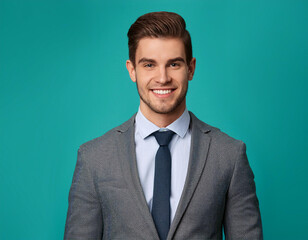 Wall Mural - Happy Man Smiling Against Colorful Studio Background