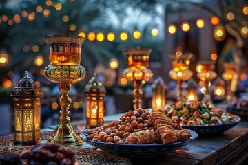 A table with a variety of food and drinks, including a large bowl of hummus