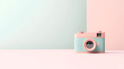 Minimalist retro illustration of pastel camera on soft background