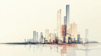 Poster - The artwork features a futuristic city skyline characterized by clean lines and geometric shapes under a calming twilight ambiance. Generative AI