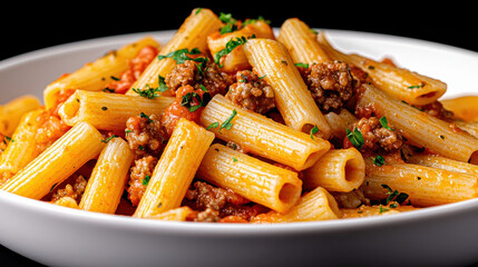 Delicious Italian pasta with savory meat sauce and fresh herbs