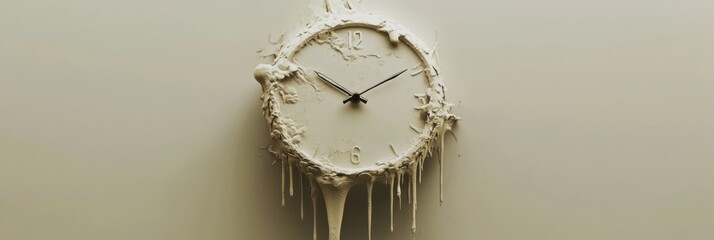 Aufkleber - A clock with melting hands drips down a wall, symbolizing the fluid nature of time and its inevitable passage. Generative AI