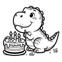 Tyrannosaurus Rex eating a cake dinosaur coloring page